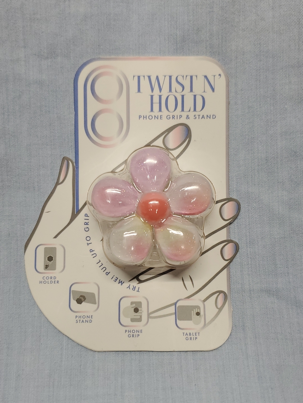 Twist N' Hold Pink Flower Phone Grip & Stand - Floral Phone Accessory